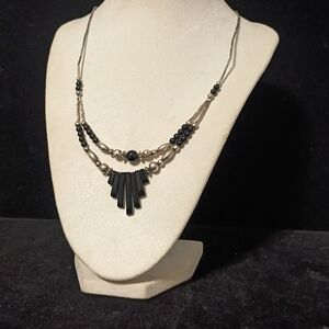 Source Unknown Black and Silver Layered Necklace